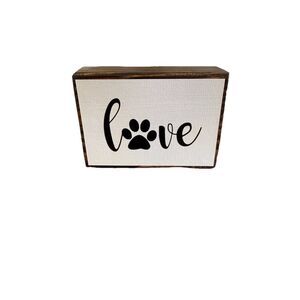 Love Wood Sign With Paw Print Design Home Decor 4.75” Wide